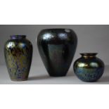 A Collection of Three Pieces of Iridescent Royal Brierley Art Glass Vases, Tallest 18.5cms High