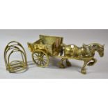 A Cast Brass Model of Horse and Cart, 40cms Wide together with a 19th Century Pierced Brass Stirrup
