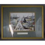 A Gilt Framed Lowry Print, Canal Bridge, 38cms Wide