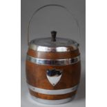 An Early/Mid 20th Century Silver Plated Wooden Biscuit Barrel, 16cms High