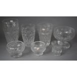 A Collection of Seven Various Royal Brierley Bruce Pattern Cut Glasses Vases, Tallest 26cms High