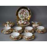 A Oriental Egg Shell Tea Service with Dragon and Peacock Gilt Decoration Comprising Six Cups,