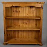 A Modern Pine Three Shelf Bookcase, 88cms Wide