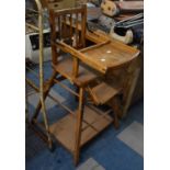 A Wooden Metamorphic Childs High Chair/Stroller 94cms High
