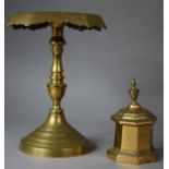 A Late 19th Century Brass Trivet Stand together with a Lidded Brass Box with Vase Finial
