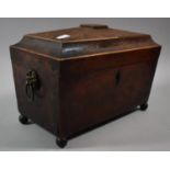 A 19th Century Sarcophagus Shaped Tea Caddy with Side Lion Mask Ring Handles (Missing one Looped