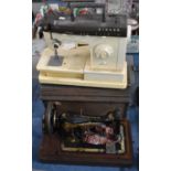 A Cased Manual Singer Sewing Machine Together with an Electric Example, Not Tested and No Plug