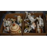 Two Boxed of Various Ceramics to Include Lladro Lady and Goat Ornament (Ear AF), Various Chicken Egg