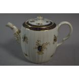 A Caughley "Dresden Flowers" Teapot Circa 1790, with Blue S Mark, Fluted Barrel Form (Spout