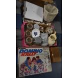 A Collection of Items to include Domino Rally Kit, Supreme Hair Dryer, Various Glass Jars,