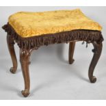 A Late 19th Century Mahogany Stool Frame on Cabriole Supports, Scrolled Feet, For Reupholstery, 58cm