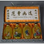 A Mid 20th Century Cased Set of Four Oriental Inner Painted Glass Snuff Bottles, "Selected Paintings