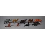 A Collection of Painted Metal Toy Zoo Animals (9), Camel Leg AF)