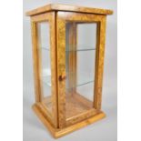 A Modern Burr Wood Effect Glazed Display Case with Two Glass Shelves, 39.5cm high and 22cm wide