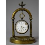 A Late 19th Century Brass Pocket Watch Stand Complete with Silver Cased Continental Pocket Watch