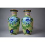 A Pair of Oriental Cloisonne Ware Vases Decorated in Coloured Enamels with Chrysanthemums, 31cm high