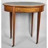 An Edwardian Oval Topped Occasional Table with Tooled Leather Surface and Single Drawer, For