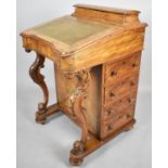 A 19th Century Inlaid Burr Walnut Davenport for Restoration, Having Tooled Leather Panel to Hinged