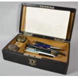 An Edwardian Leather Covered Writing Box with Fitted Interior Including Two Ink Bottles and