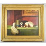 A Gilt Framed Oil on Canvas Depicting Two King Charles Spaniels, 41cm wide