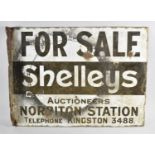 A Vintage Enamelled Estate Agent's Sign, "For Sale, Shelley's Auctioneers", Double Sided, 60cm wide