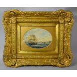 A Reproduction Gilt Framed Oval Print of a Tall Ship, 25cm wide