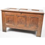 A Small Early Oak Three Panel Coffer Chest with Hinged Lid, One Panel AF, 100cm wide