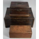 A 19th Century Mahogany Tea Caddy Box For Restoration Together with Two Wooden Work Boxes