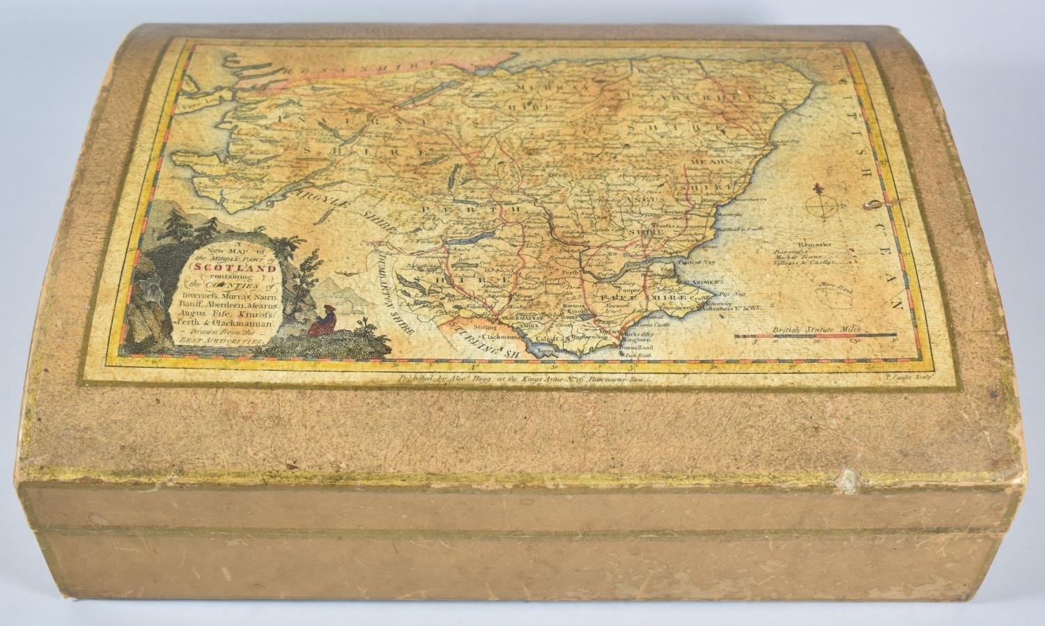 A Domed Top Work Box having Printed Map of Scotland to Hinged Lid, 40cms Wide