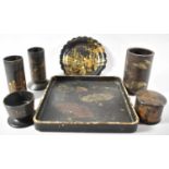 A Collection of Early 20th Century Oriental Lacquerware Dressing Table Pots, Tray etc