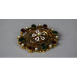 An Edwardian Gilt Metal and Pinchbeck Brooch with Coloured Glass Jewelled and Enamel Decoration