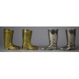 Two Pairs of Novelty Spirit Measures in the Form of Boots, 9cm high