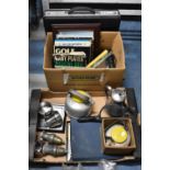 A Collection of Metal Kitchenwares, Box of Books to Include Blue Peter Annuals and Briefcase