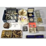 A Collection of Curios to Include Cased Field Test Tube Set, Inkwells, Cons, Pins, Cutlery etc