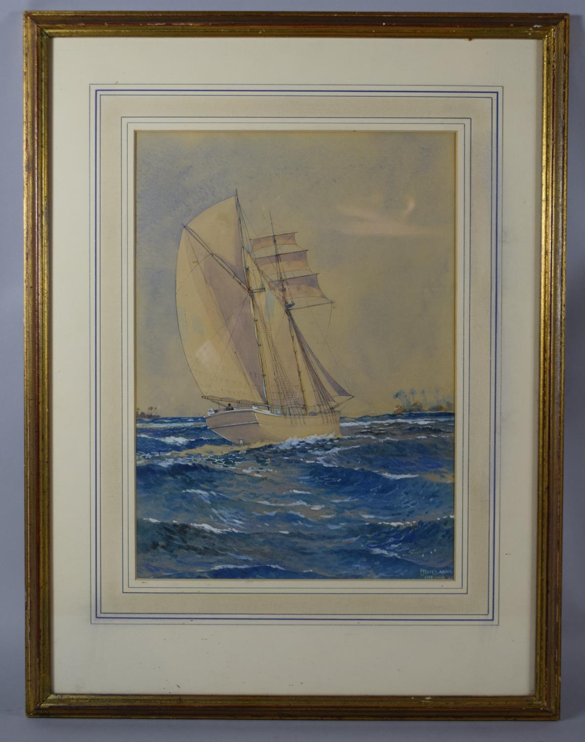 An Early 20th Century Watercolour of Tall Ship, Signed E. Hayes. ABWS, and Dated 1919, 42cms Wide