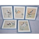 A Set of Five Framed Oriental Bird Prints