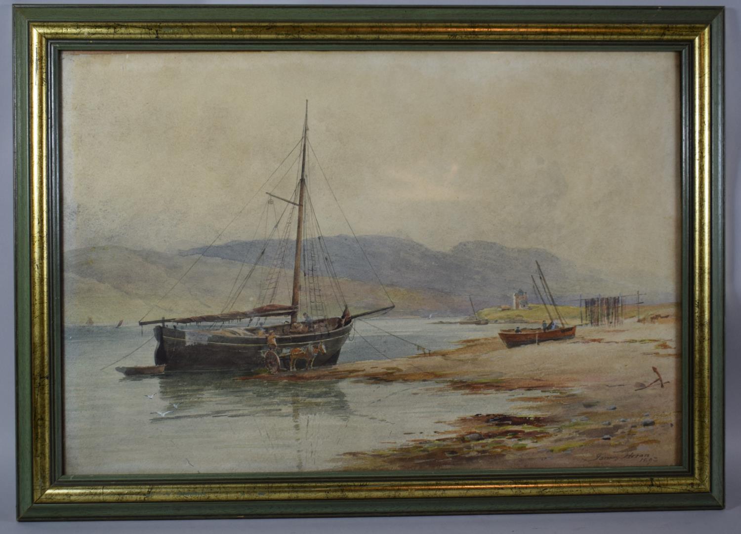 James Heron (1873-1919), Moored Fishing Boats on Loch Gair, Argyleshire, Watercolour, Signed Lower