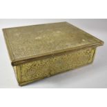 A Mid 20th Century Brass Rectangular Box with Islamic Decoration in Relief, 29cm wide