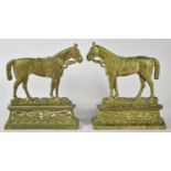 A Pair of Late 19th Century Brass Fireside Ornaments in the Form of War Horses, 19.5cm Wide