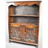 An Oak Two Shelf Open Bookcase with Panelled Door to Cupboard Base, 88cm wide