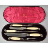 A Victorian Cased Five Piece Carving Set in Silver and Marine Ivory, Sheffield 1894, Pistol Grip