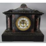A French Slate and Marble Mantle Clock of Architectural Form, In Need of Restoration, 37.5cm wide