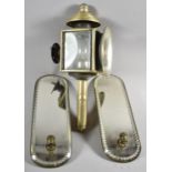 A Pair of Edwardian Mirrored Wall Hanging Candle Sconces Together with a Trap Lamp Converted to