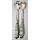 A Pair of Royal Doulton Ceramic Handled and SIlver Plated Salad Servers