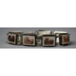 A Vintage Italian Seven Panel Sectional Bracelet (Stamped 900) Having Mother of Pearl Panels