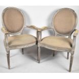 A Pair of French Style Limed Frame Salon Armchairs