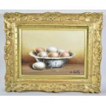 A Gilt Framed French Oil on Canvas, Still Life, Eggs in Bowl, Signed G Couton, 31cm wide