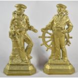 A Pair of Cast Brass Door Stops in the Form of Sailors, "Britain's Pride", Each 28cm high