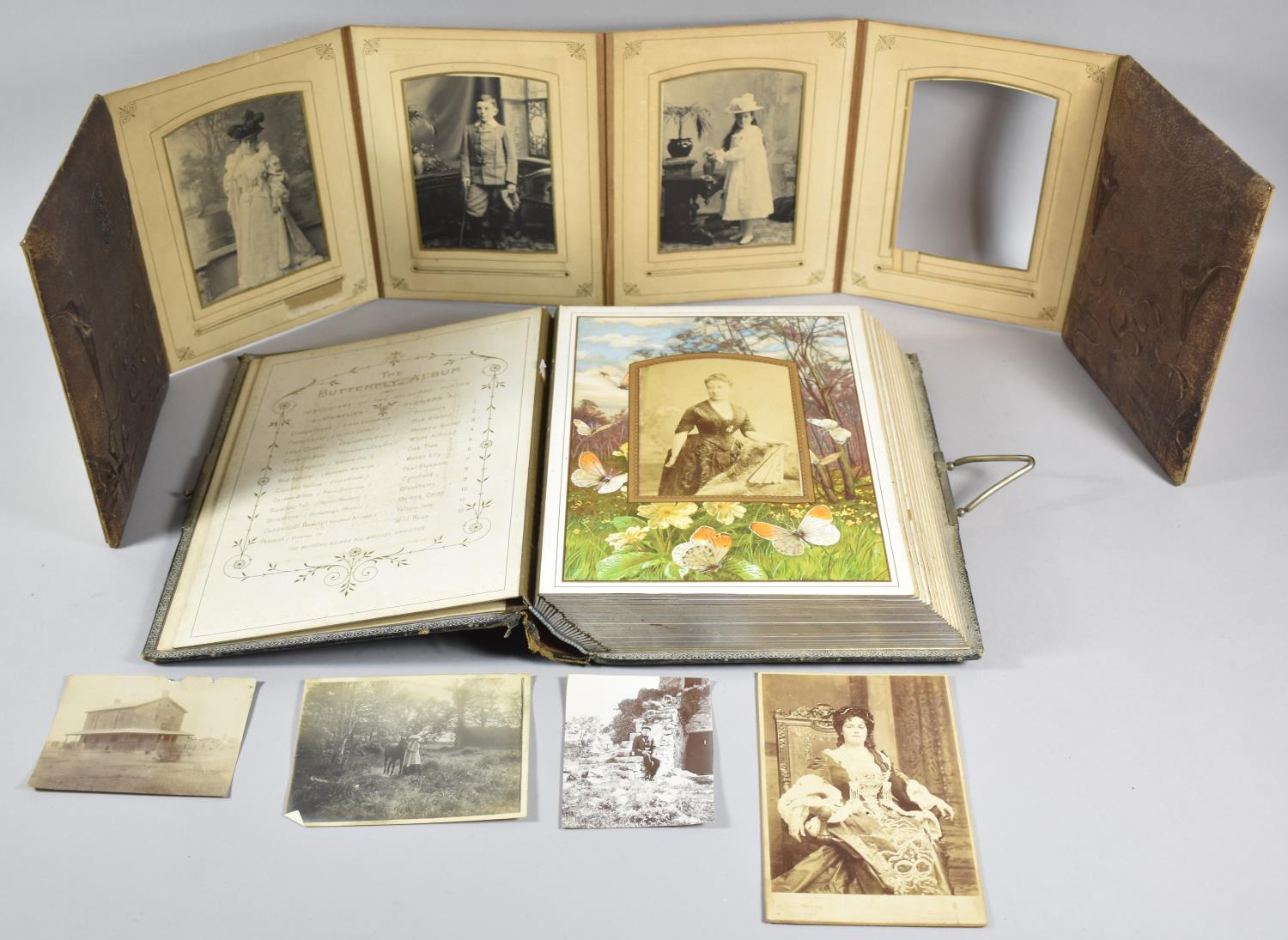 Two Victorian Photograph Albums and Contents, "The Butterfly Album" with Coloured Plates and a