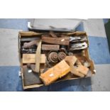 A Box Containing Various Woodworking Tools to Include Stanley and Record Planes, Block Planes etc